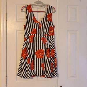 Black and white with red roses mini dress